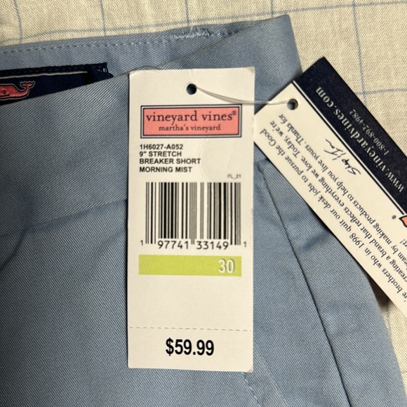 NWT Vineyard Vines Men’s 9inch Morning Mist Blue Stretch Shorts Waist 30 - Picture 7 of 10